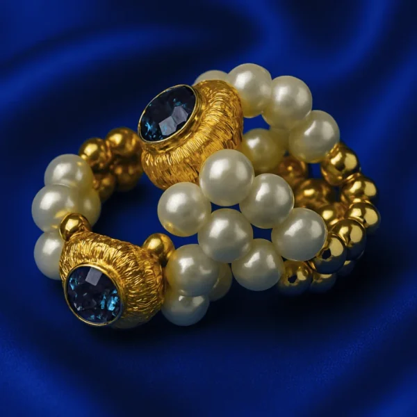 Handcrafted Blue Pearl Golden Bangle