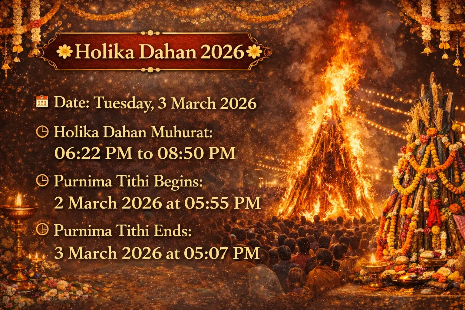 Holika Dahan 2026 Date & Muhurat | Holika Dahan Puja Vidhi & Significance